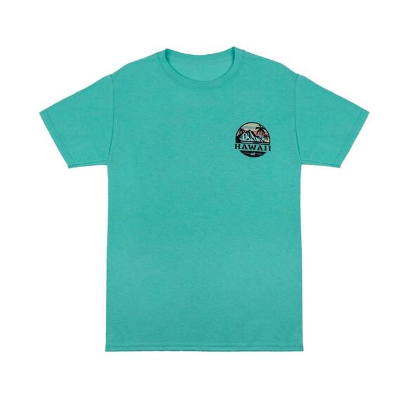 NEW Hawaii Aqua Blue Black Sunset Logo Short Sleeve Classic Tee T Shirt Top S - Picture 6 of 12